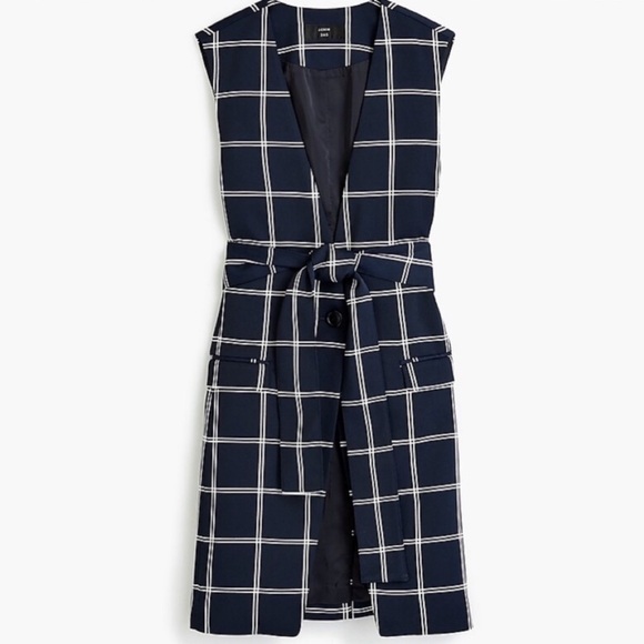 NWT J.CREW 365 French Girl Windowpane Vest Blazer size 0 Navy Blue Checkered - Picture 2 of 10